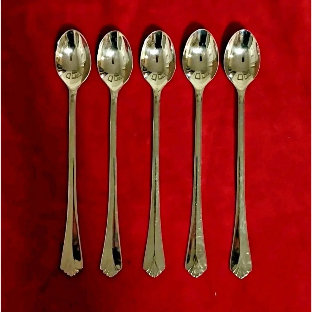 5 Iced Tea Spoons Farberware BAYPORT Stainless Glossy Flatware Replacement 7 3/8